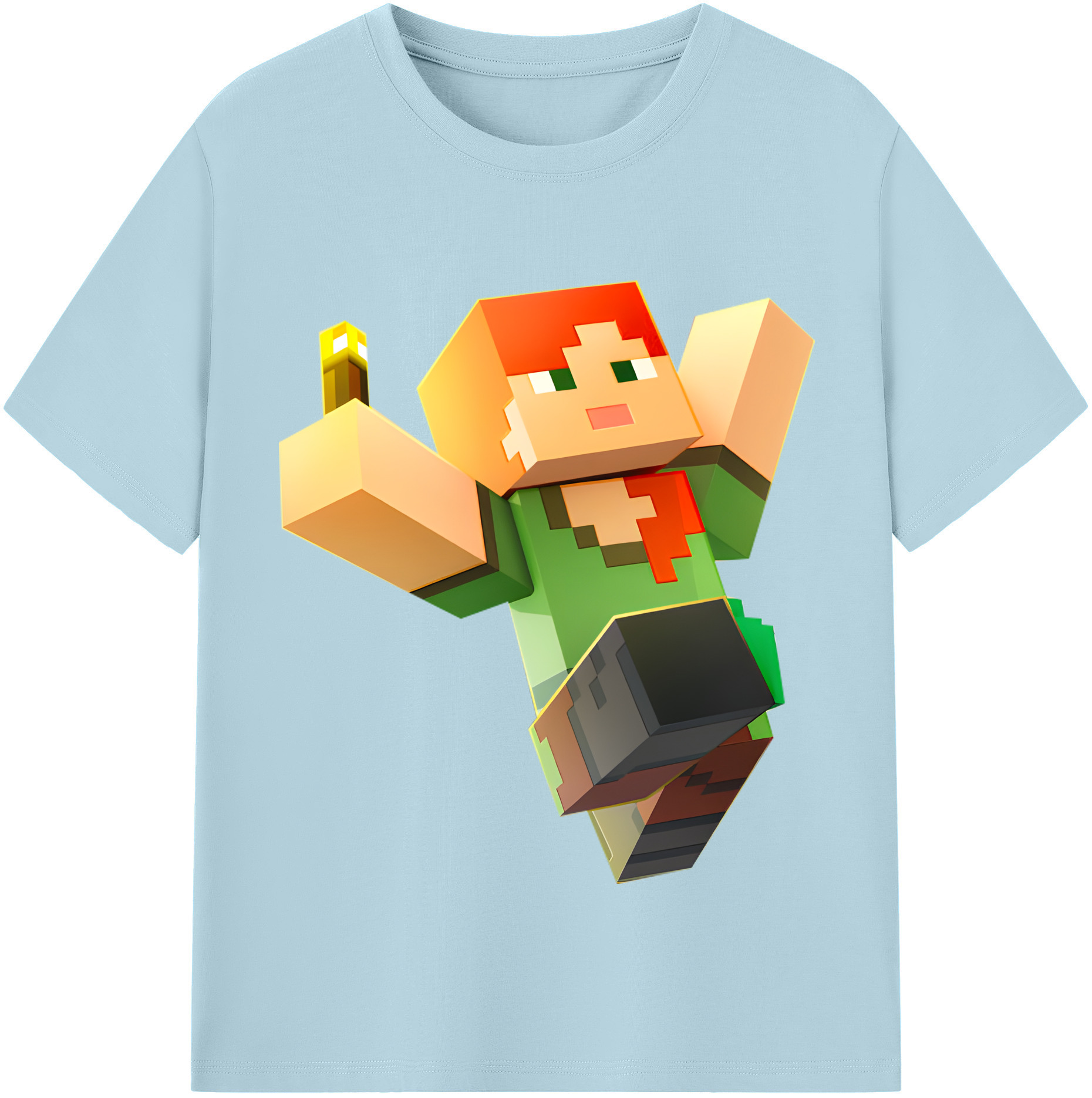 （画像用） マインクラフト ブロックの世界 Minecraft MC Block world 綿100％半袖Tシャツ（フロントプリント）